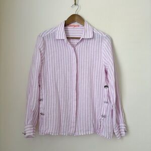 Vilagallo Pink Striped Button Detail Linen Shirt Sz 42 Medium Resortwear